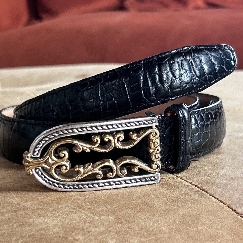 Vintage 90s Brighton Leather Belt Croc Whimsigoth Witchy Western Buckle S 28